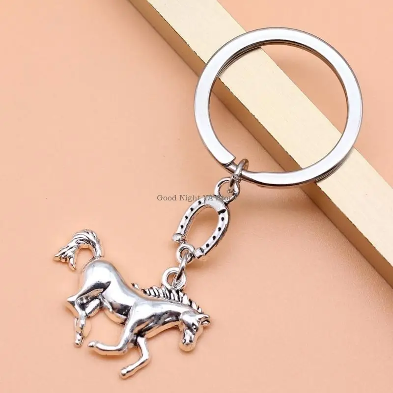 10Pcs Western Cowboy Metal Keychain With Horseshoe And Galloping Horse Design For Keys or Bag Decoration