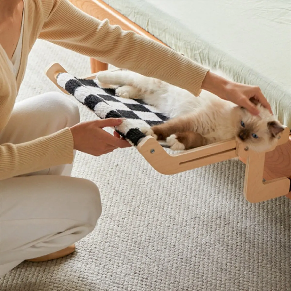 2026 Trend Cat Window Hammock, Wooden Frame Hanging Cat Lounge Bed, Detachable Cat Basking Platform Window Seat Shelves