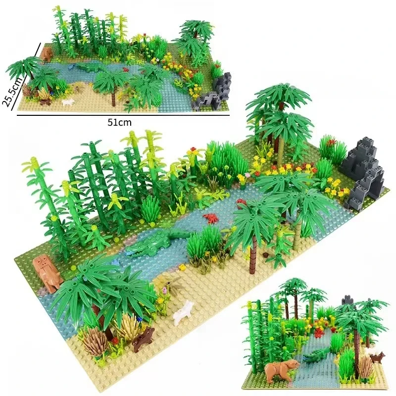 32x32 Rainforest Parts Animal Green Grass Jungle Bush Flower Tree Plants Building Blocks DIY MOC Assemble Compatible All Brands