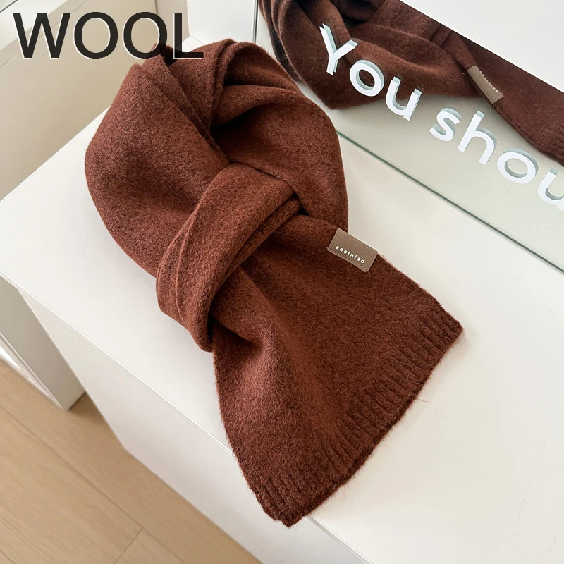 

Зимний женский теплый вязаный шерстяной шарф, однотонный дизайн, утолщенная шаль, шарфы из мягкой смеси, кашемировый шейный платок из пашмины, одеяло