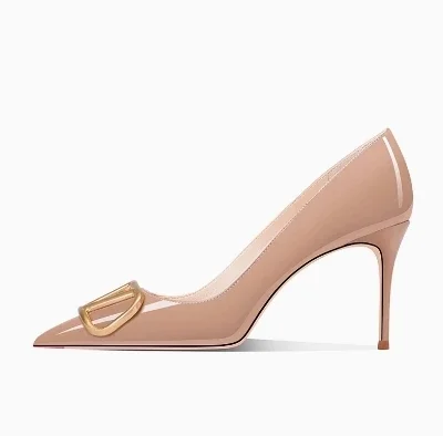 Mode grijze heldere pumps met hoge hakken en V-gesp Lente zomer sandalen Puntige neus lederen hakken