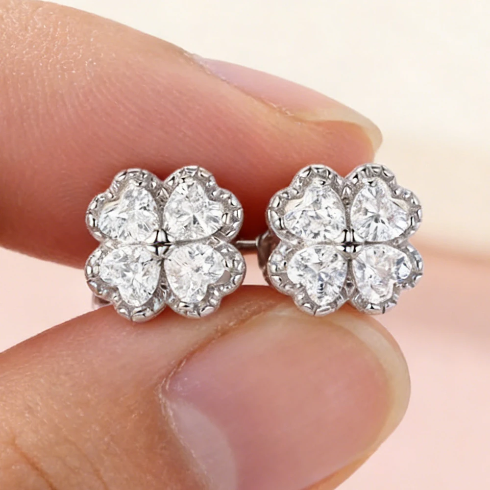 

Flower Shape All Moissanite Stud Earrings for Women Heart Cut Lab Diamond S925 Silver Engagement Bride Jewelry With Certified