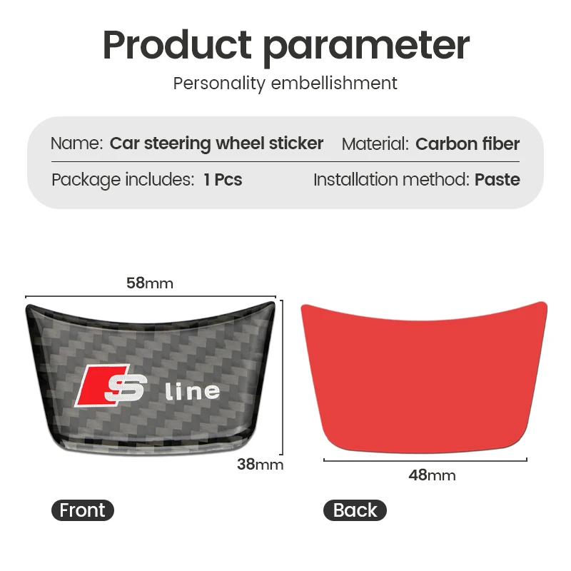 자동차 합금 스티어링 휠 스티커 엠블럼 아우디 S라인 배지 콰트로 RS A3 A4 B8 8 8P 8V B6 A5 A6 C7 Q5 B9 B7 C6 A1 Q7, 3D, 1 개