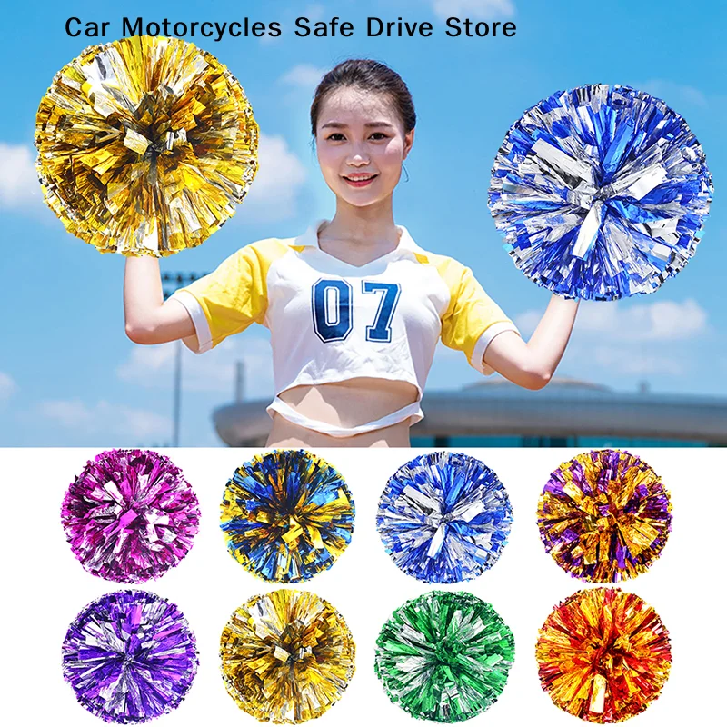【M】1Pc Plastic Double Hole Handle Cheerleader Poms Metallic Streamer Club Sports Events Dancing Party Club Cheerleading Pom Poms