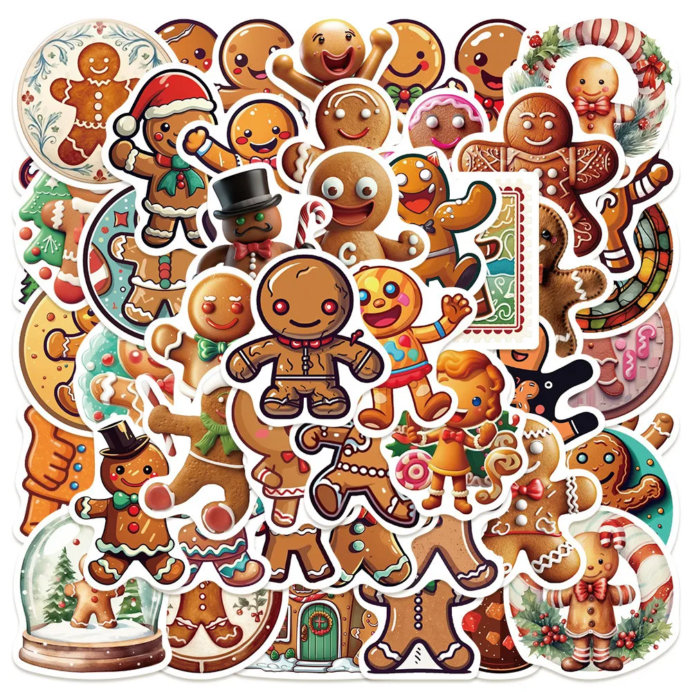 50-Piece Cute Christmas Gingerbread Man Stickers - Decorative Decals for Notebooks, Laptops, Journals, Phone Cases Water Bottles