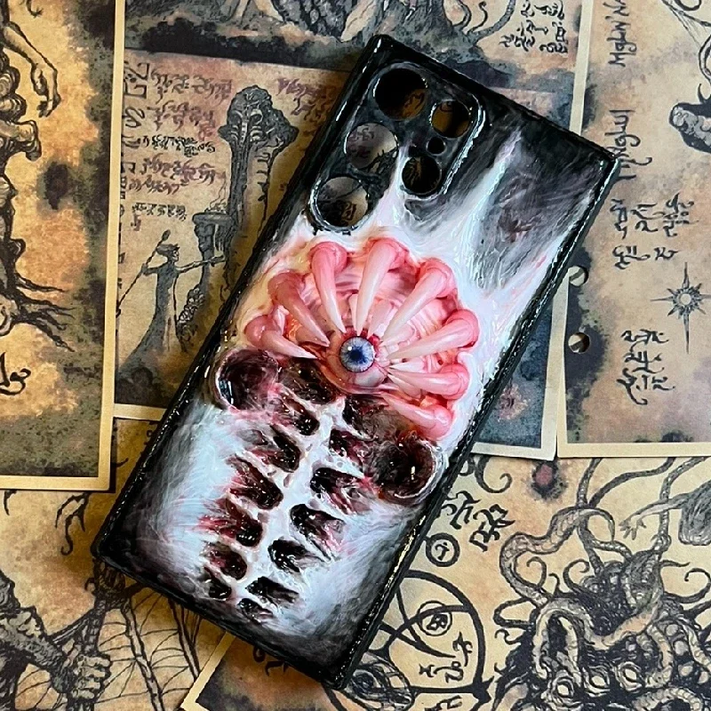 

4146 Original 3D Handmade Mobile Phone Case Cthulhu Eyes Bloody Face Worm Horror Gothic Punk Art Mobile Phone Case Custom Gift