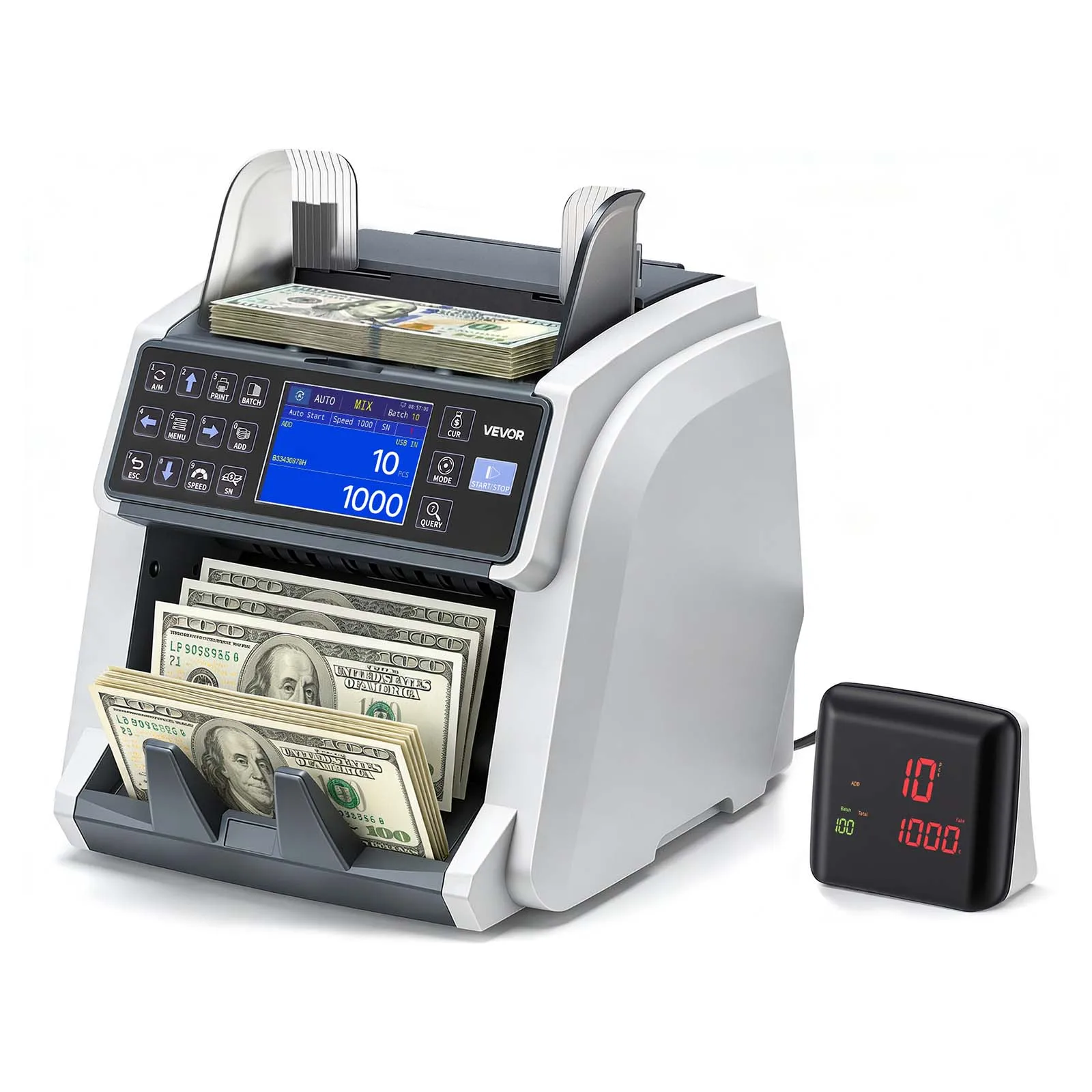 SucceBuy Money Counter Machine Mixed Denomination CIS/UV/MG Counterfeit Detection Multi-Currency Support with External Display