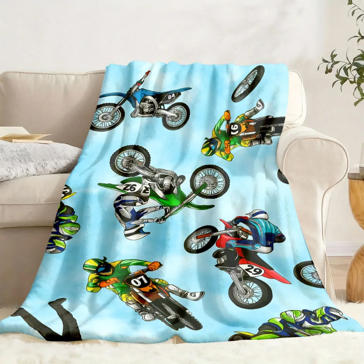 2026 New Double-Sided Motorcycle Print Flannel Throw Blanket – Soft Decorated with Rider Patterns and Soundwave Technology Embos