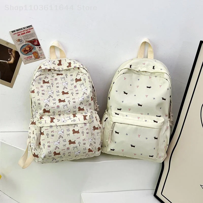 

Cute Printed Puppy Dachshund College Style Backpack Student Schoolbag Portable Large Capacity Travel Bag Girly Bag Birthday Gift