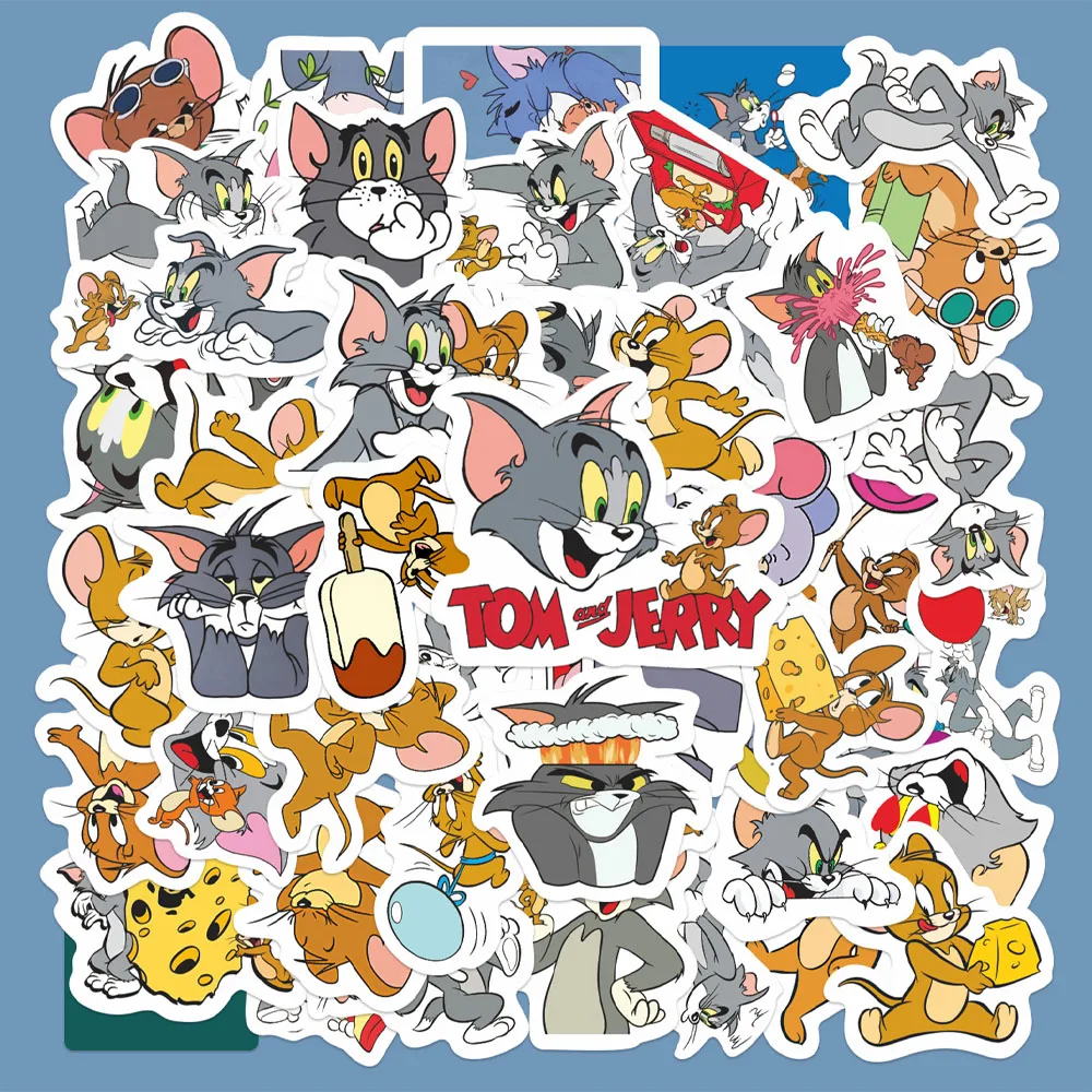 

50pcs Cute cartoon cat and Jerry Mouse stickers, cute DIY laptop luggage scrapbook, bicycle waterproof sticker toys