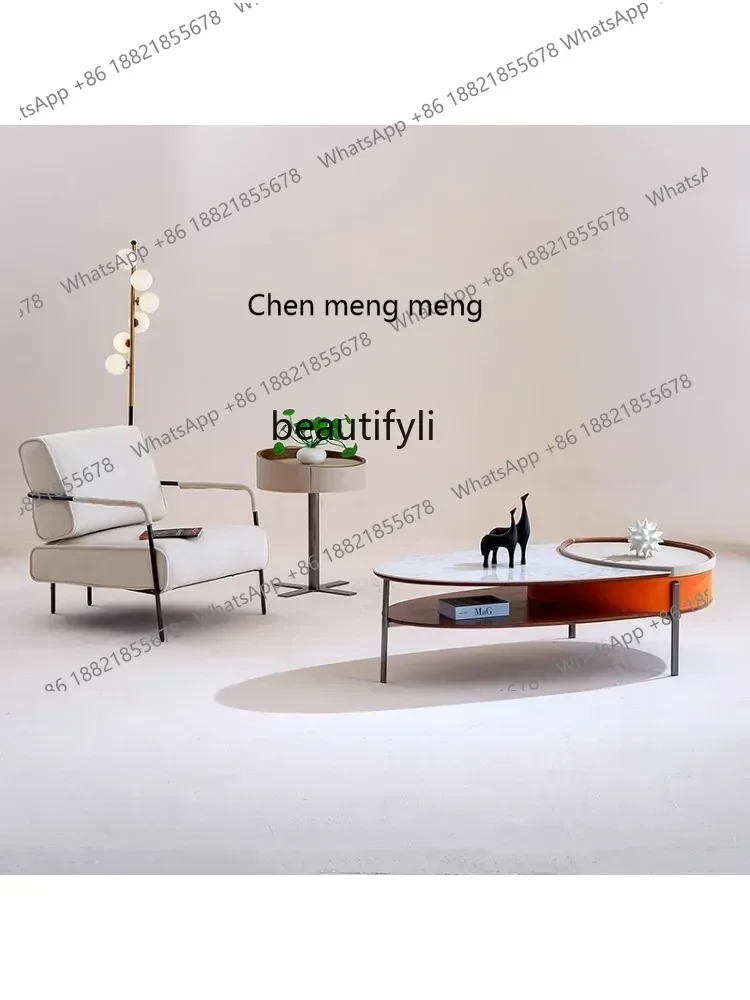 Simple Super Crystal Stone Endtable Saddle Leather Oval Italian Minimalist Dali Stone Endtable Stainless Steel Tripod Side Ta