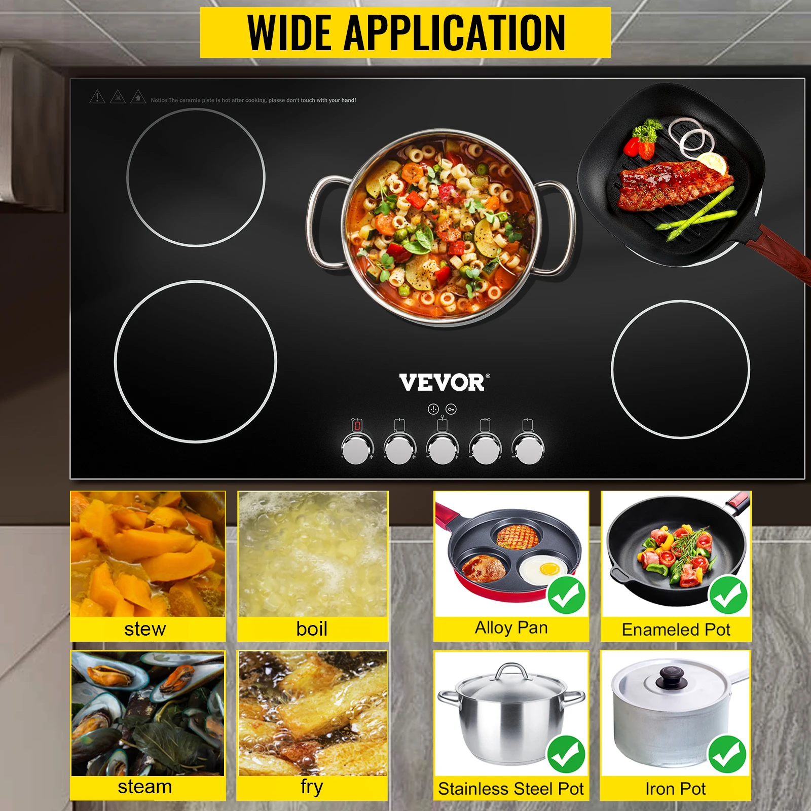 VEVOR-2/4/5 버너 내장 인덕션 스토브 상단 11/12/30/35 인치 120/220V, 세라믹 유리 전기 쿡탑, 9 가지 전력 레벨