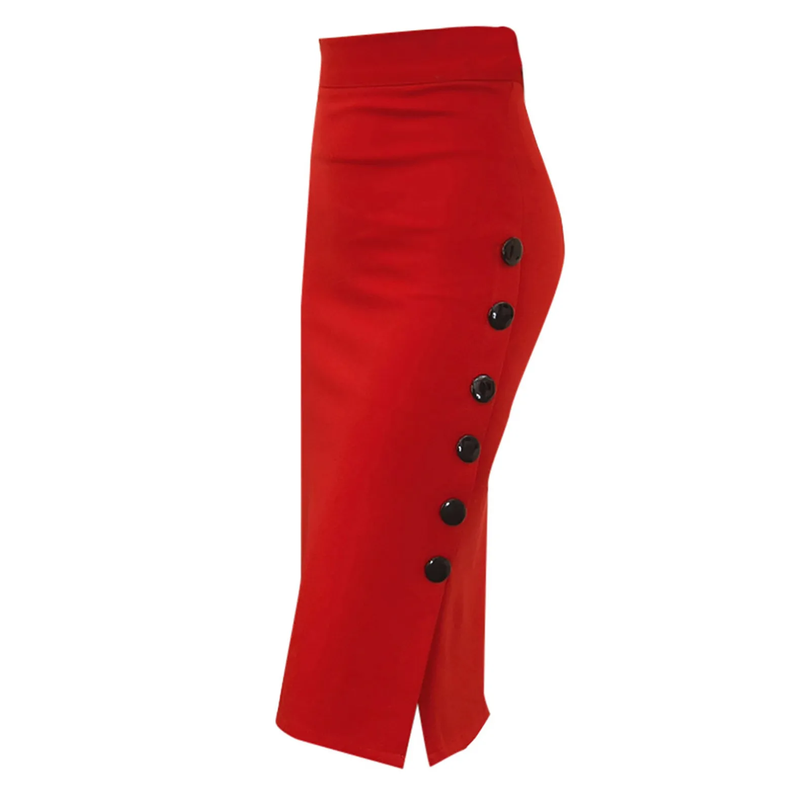 Women’s Black And Red Color Sexy Slim Fit High Waist Dress With Buttons Ladies High Street Fashion Hip Wrap Pencil Half Skirt