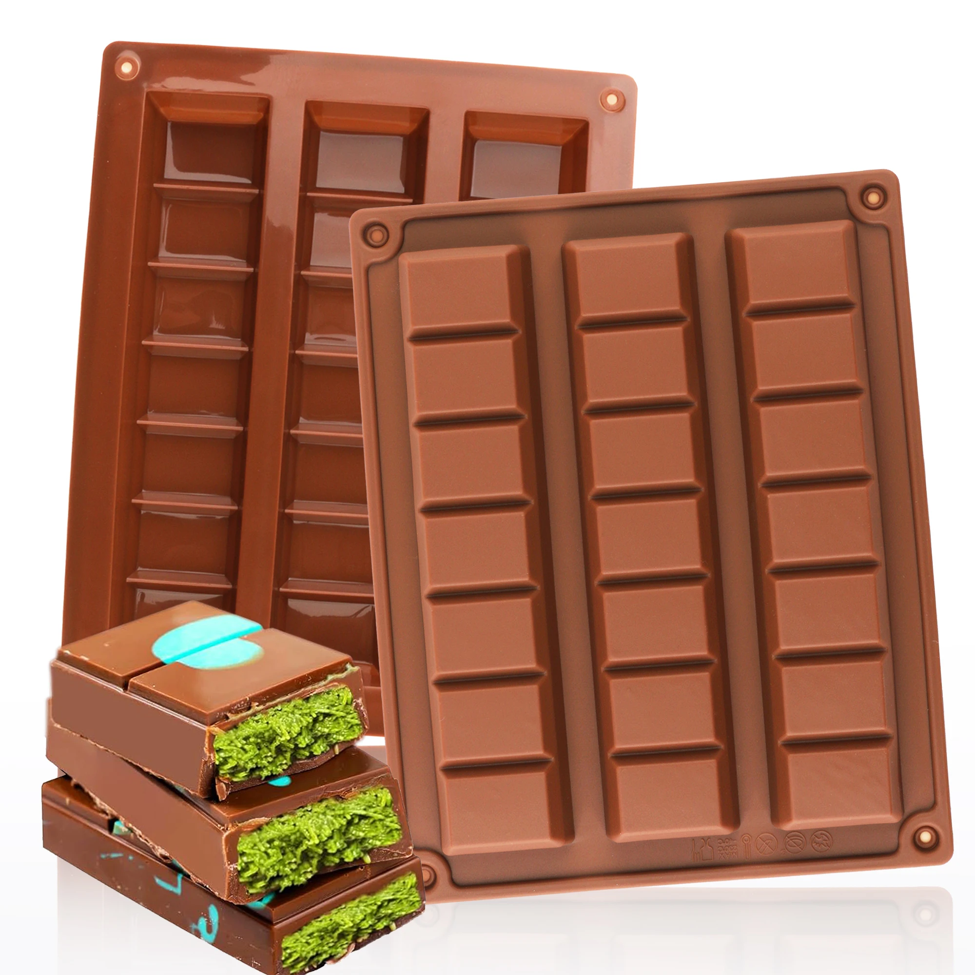 1pcs Silicone Dubai Block Chocolate Mold Deep 0.8Inch Thick Long Chocolate Energy Bars Pastries Baking