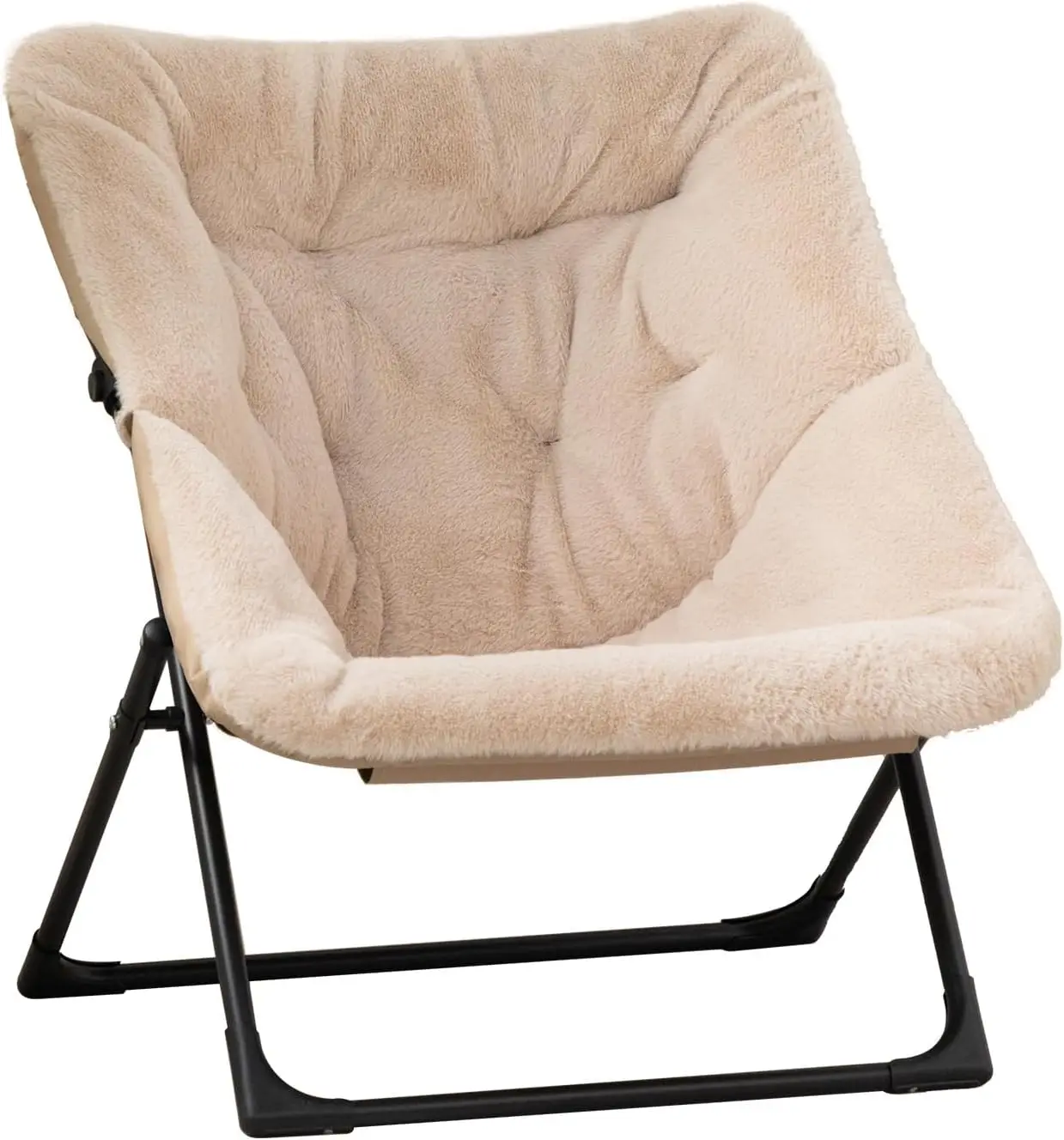 

X-Large Folding Saucer Chair, Faux-Fur Lazy Chair, Metal Lounge Chair, Light Khaki, for Living Room, Bedroom, Dorm