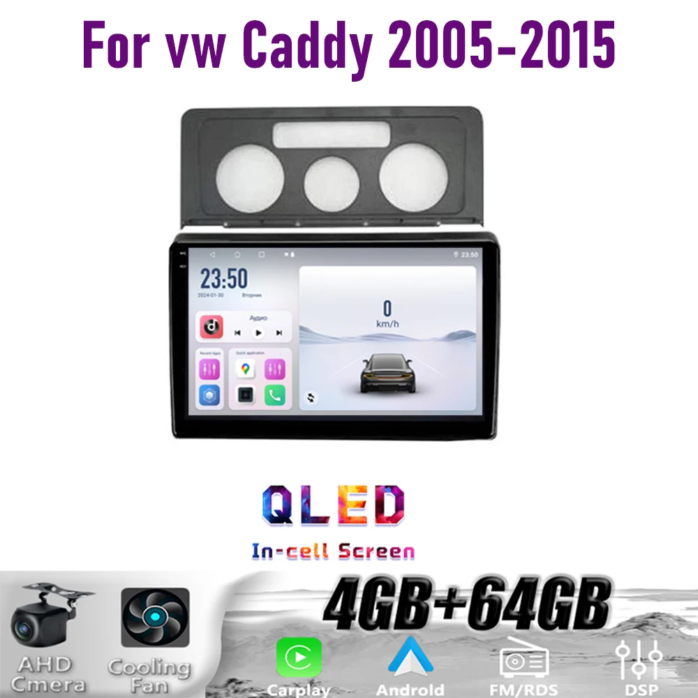 

GPS 9"For VW Caddy 2005-2015 Wireless CarPlay Android 15 Car Radio WIFI Multimedia Player Head Unit Google Map Camera 4GB+64GB