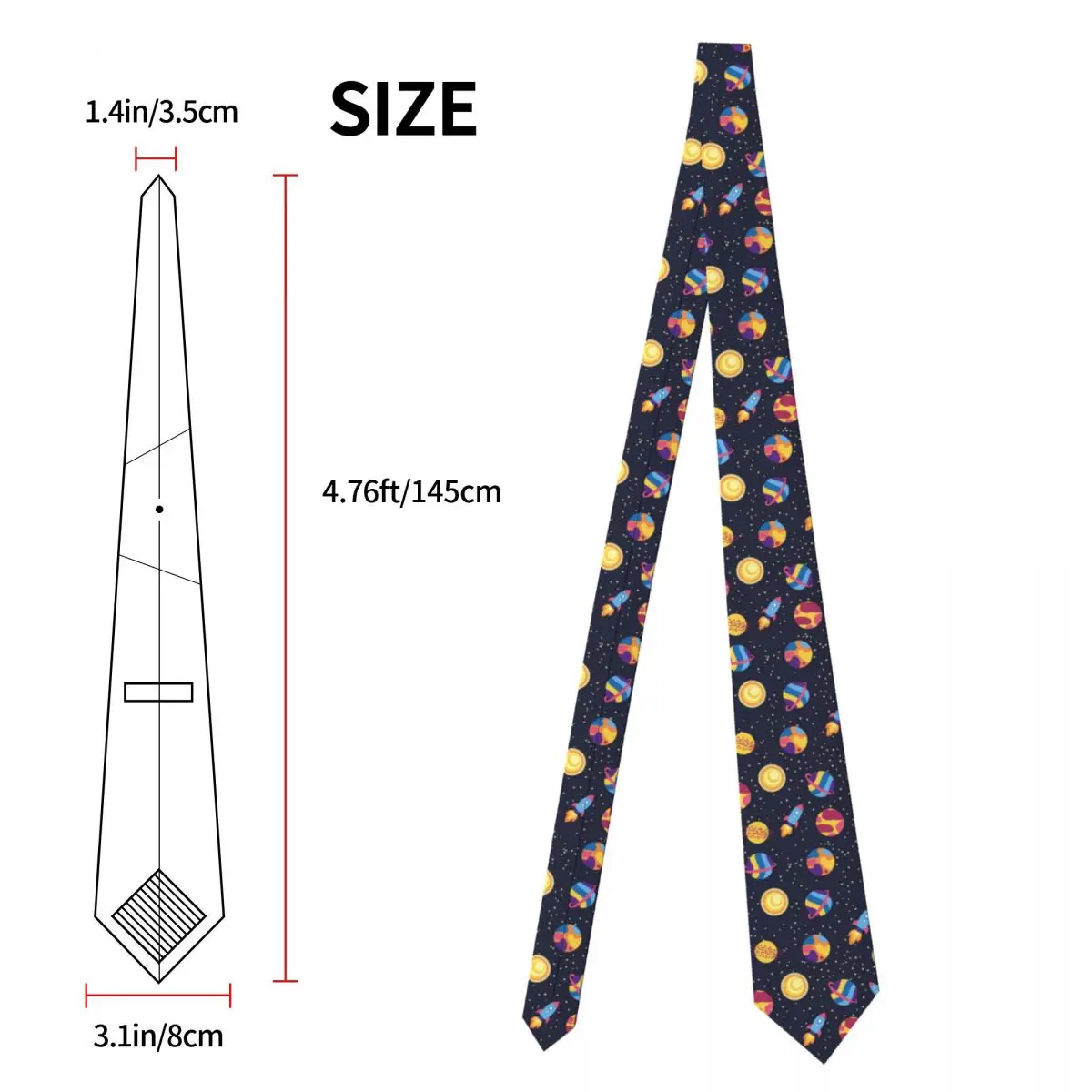 Mens Tie Slim Skinny Planets Rockets And Stars Necktie Fashion Free Style Tie for Party Wedding