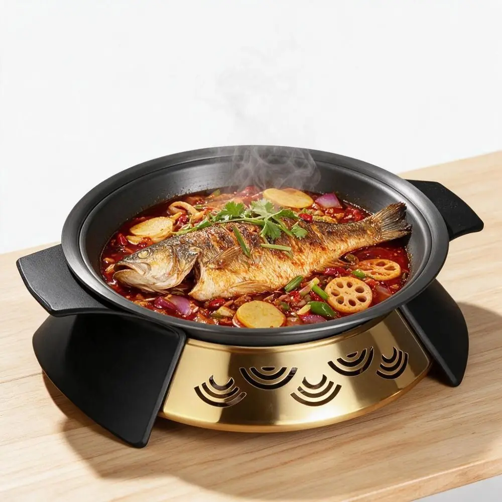 Dry-Pot Pan Aluminum Alloy Grilled Fish Oven Double Handle with Partition Dry Boiler Non-stick Round Grill Pan Restaurant