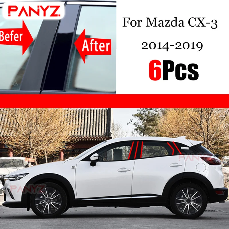 For Mazda CX-3 CX3 2014 - 2019 Black PC Car Door Window Middle Column Trim Decoration strip Protection Stickers