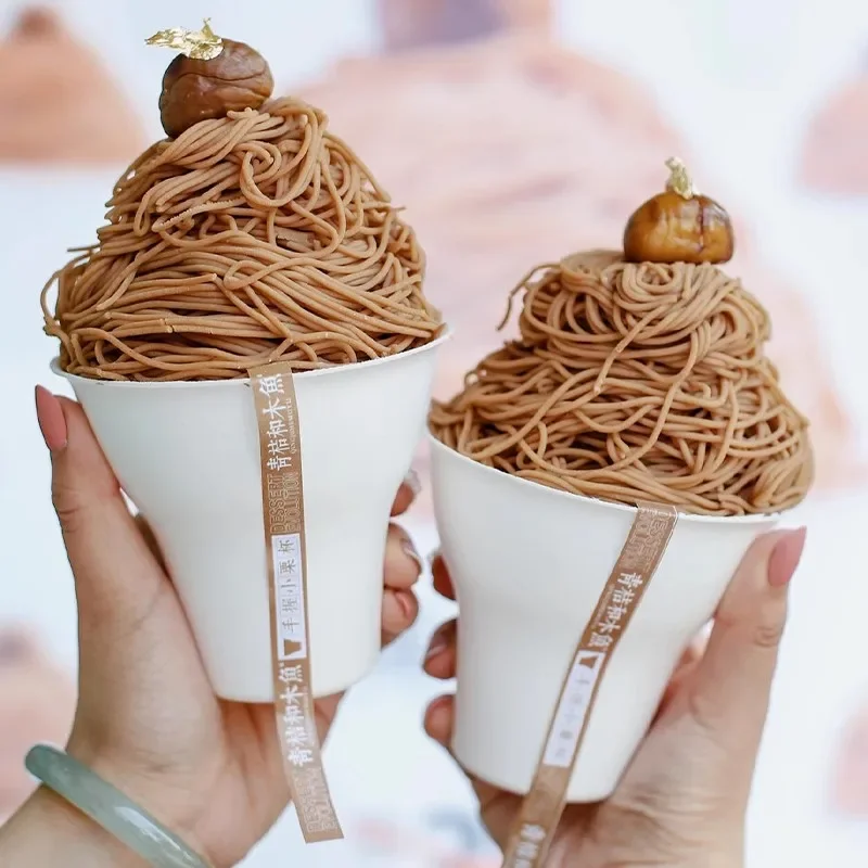 

50 шт., белая форма, упаковка для мороженого, экологически чистые биоразлагаемые бумажные стаканчики, креативная ручная чашка для десерта для кондитерских изделий