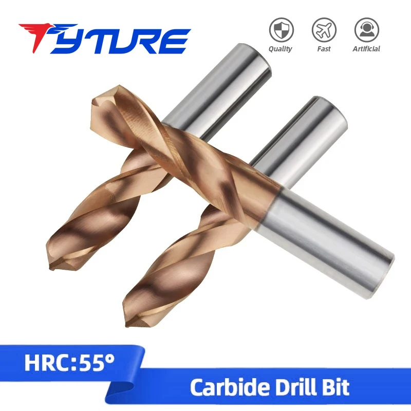 TYTURE HRC55 °   Punte da trapano in carburo di tungsteno Punte per metallo per tornio CNC Foratura in acciaio inossidabile Strumento per la lavorazione dei metalli duro 0,5-20,0 mm