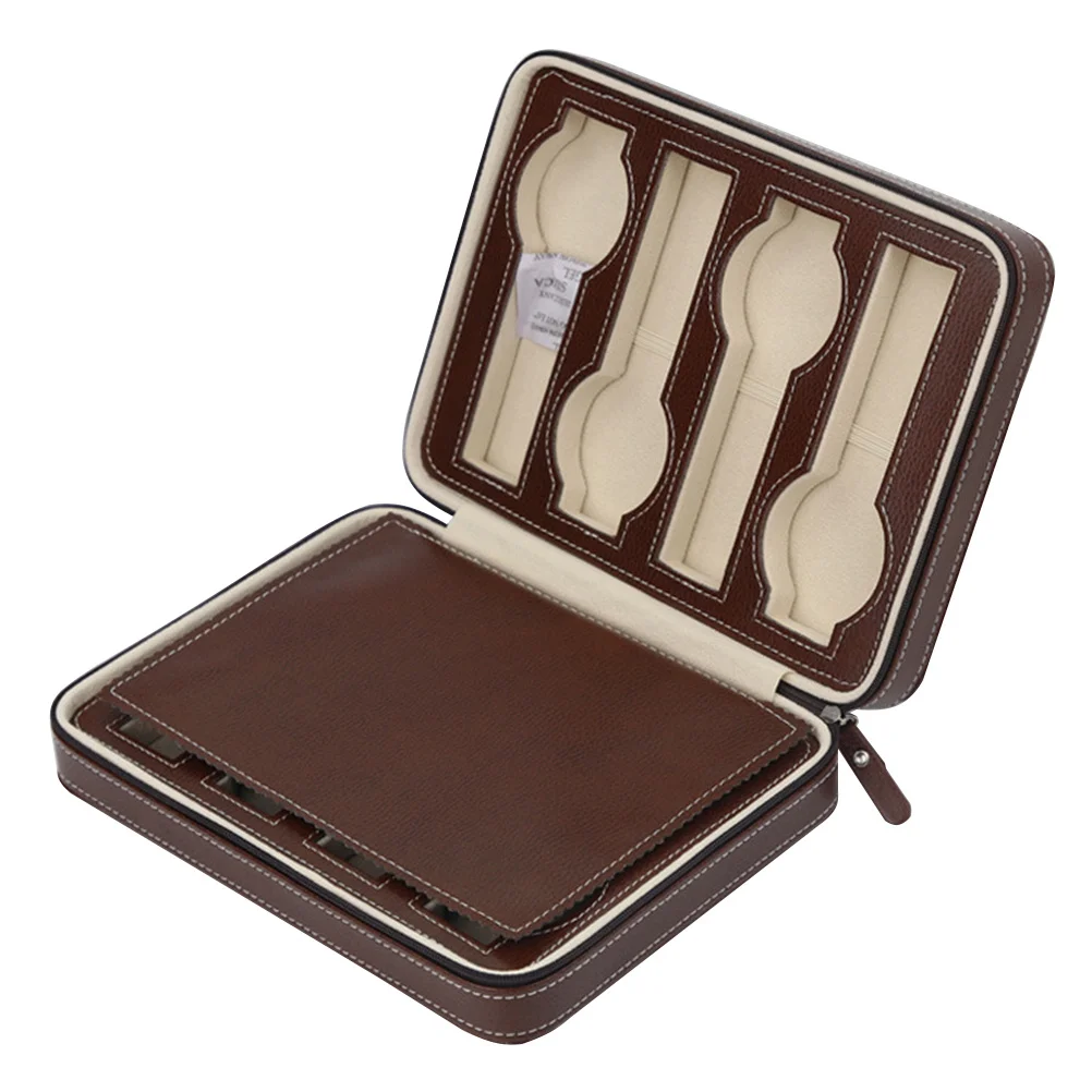

Brown 8 Slot Watch Storage Case Richly Padded Organizer Tasteful on The Go and At Home Stylish Display for 8 Watches