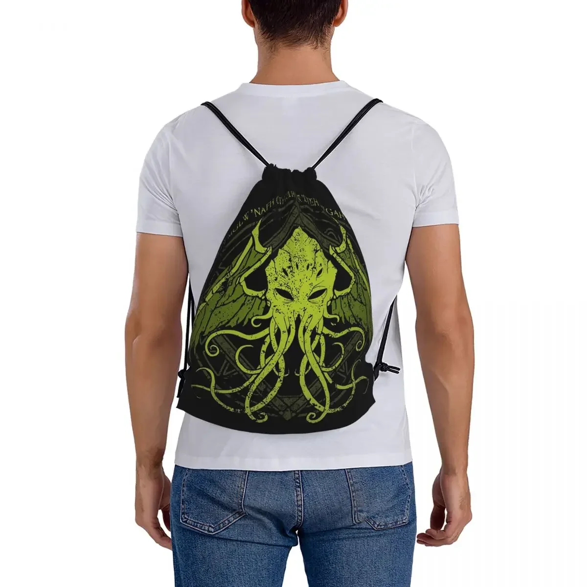 Cthulhu-lovecraft-mochilas de diseño de canto desgastado V2, bolsas con cordón, paquete de cordón, bolsa deportiva de bolsillo, bolsa de libros