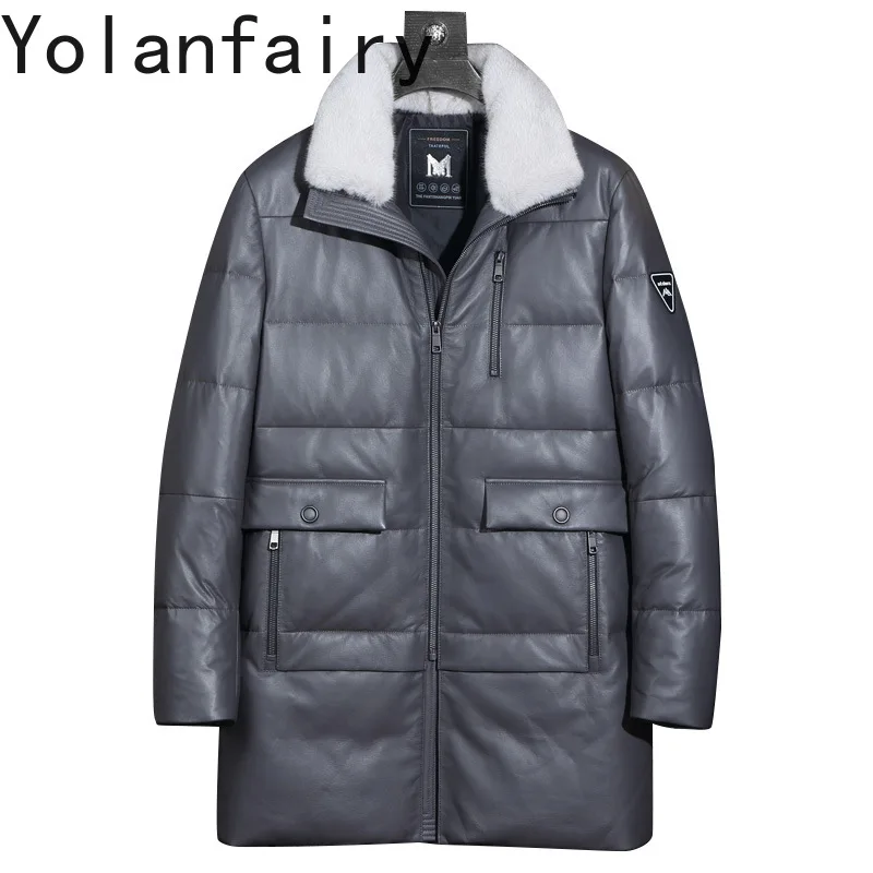 YOLANFARIY Real Sheepskin Mens Leather Jacket 90% White Duck Down Winter Coats Mink Fur Collar Men Clothing 2024 Doudoune Hommes