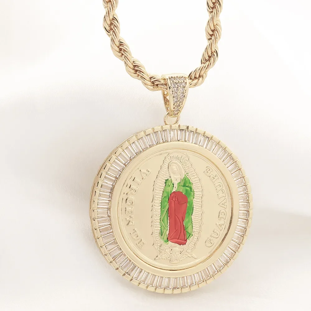 

14k Electroplating Religious Pendant Saint Judas CZ Pendant Virgin Mary Jewelry Charms
