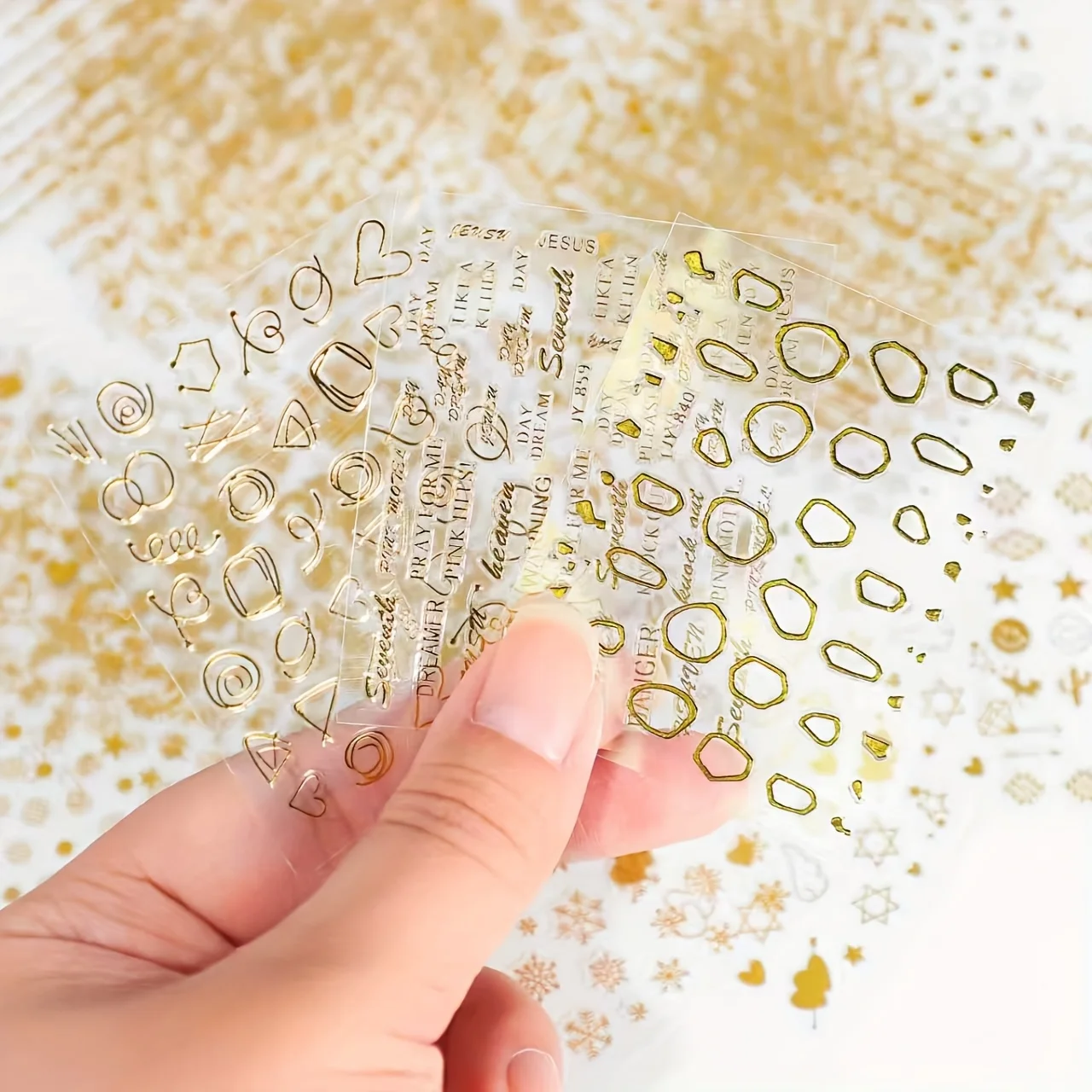 6 pegatinas holográficas navideñas de estilo aleatorio, decoraciones de plástico autoadhesivas con pegatinas navideñas doradas y brillantes