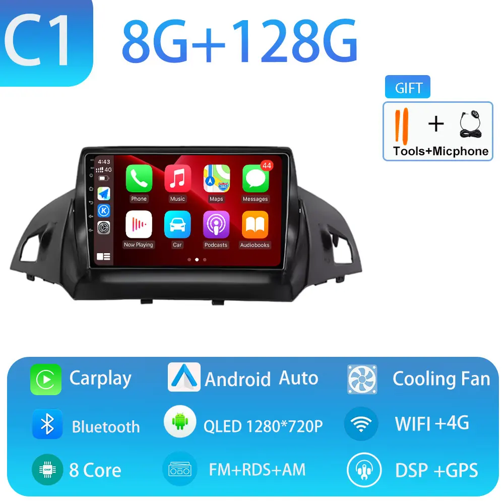 Autoradio voor Ford C-MAX Kuga 2 Escape 3 2012-2019 Carplay Autoradio Android 15 Auto GPS Auto Multimedia touchscreen 4G WIFI - afbeelding 1