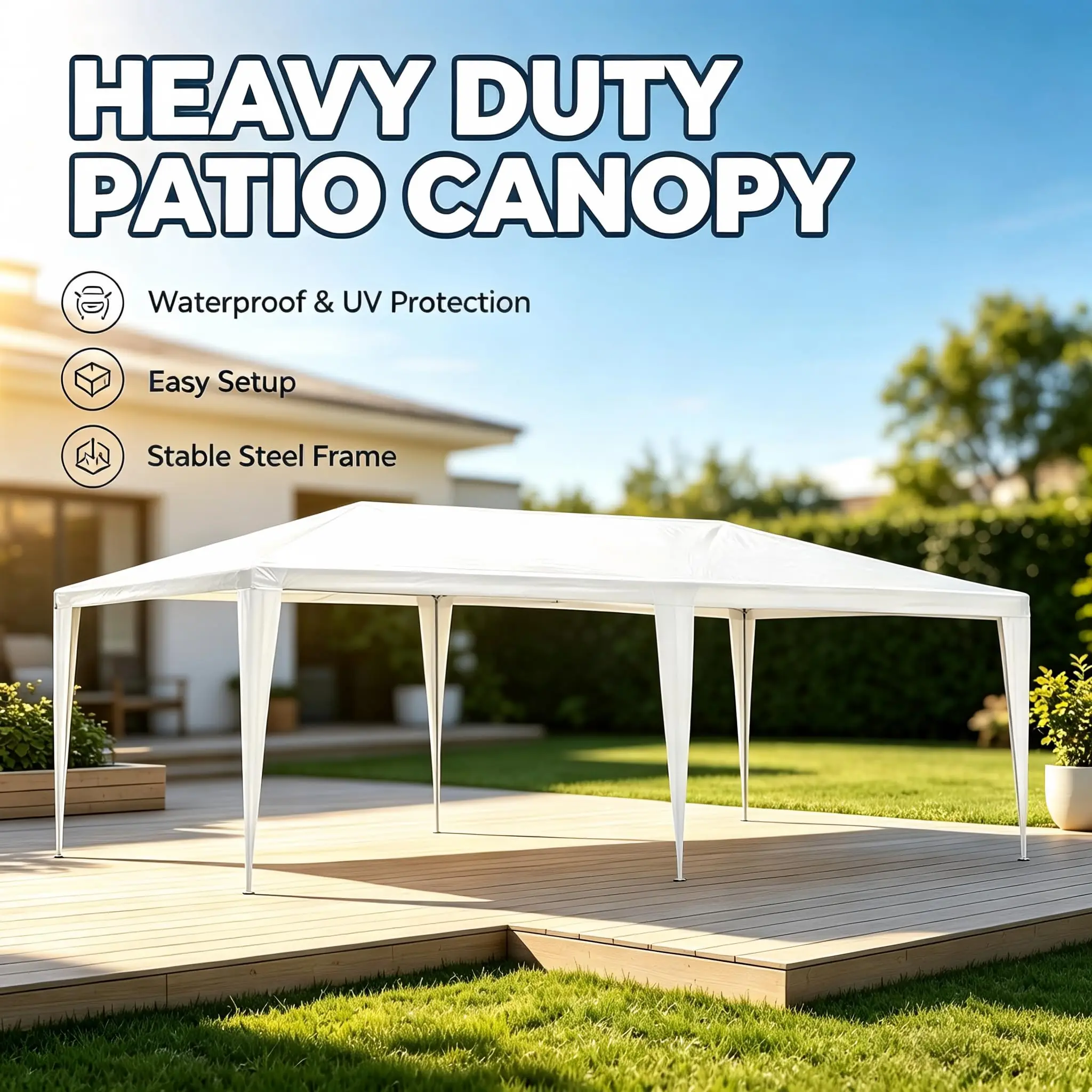 Waterproof Heavy Duty White Canopy Tent Without Sidewalls, Outdoor Gazebo Shelter, Wedding Party Tent for Backyard Patio, Garden, BBQ and Outdoor Events view 5
