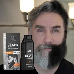 SEVICH 5 In1 Men's Black Hair & Beard Dye Shampoo Instant Gray Coverage Pure Plant-Based Instant Hair Dye Cream Beard Hair Care