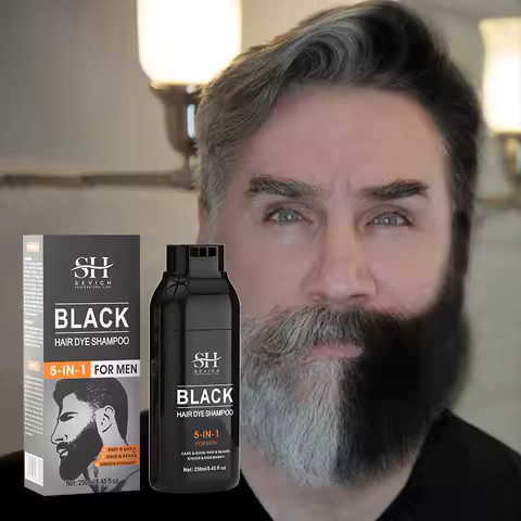 SEVICH 5 In1 Men's Black Hair &amp; Beard Dye Shampoo Instant Gray Coverage Pure Plant-Based Instant Hair Dye Cream Beard Hair Care