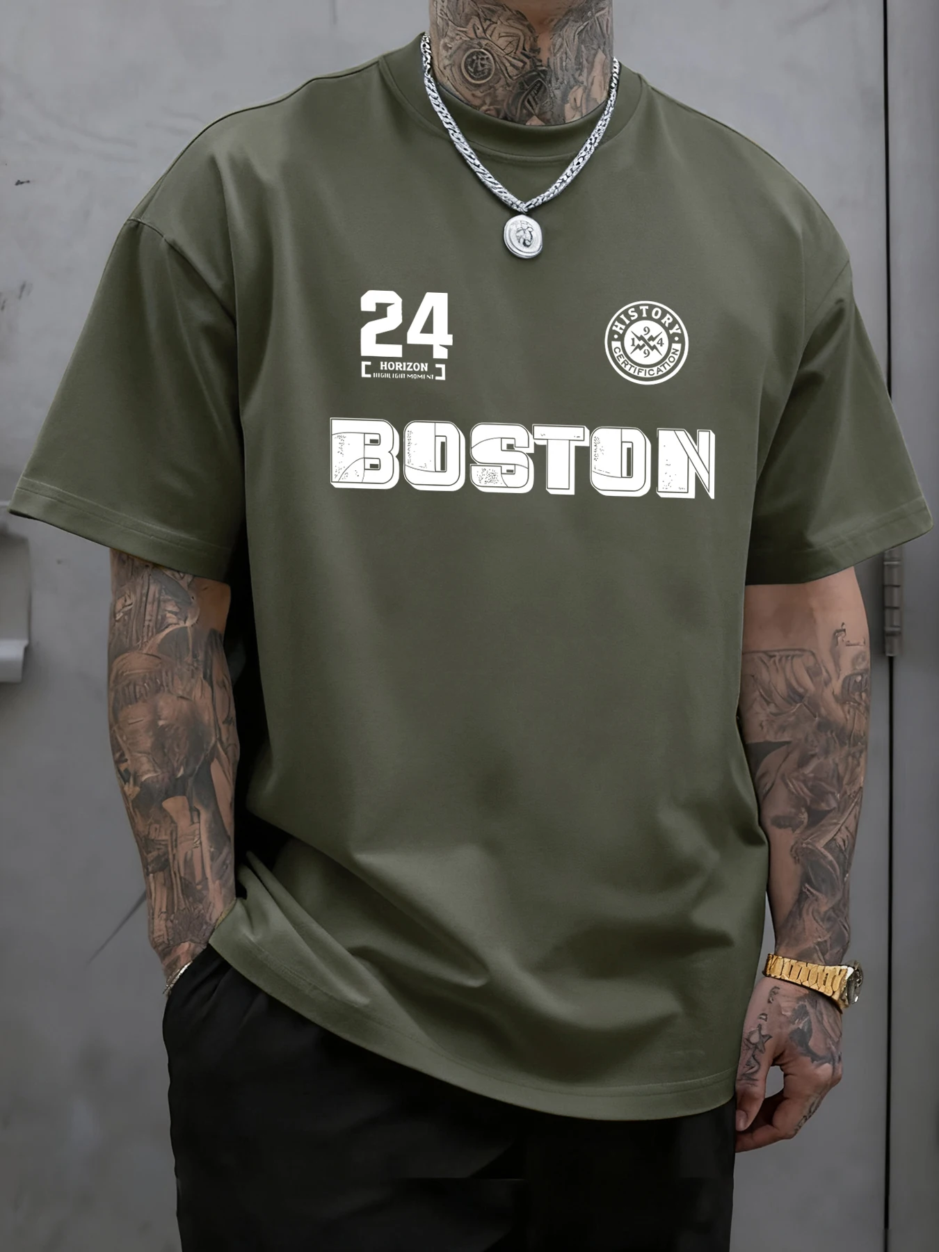 Boston Nummer 24 Druck Herren T-Shirts Sommer T-Shirt Casual Street Tops Baumwolle Hip Hop Streetwear Fashion Crewneck Kleidung