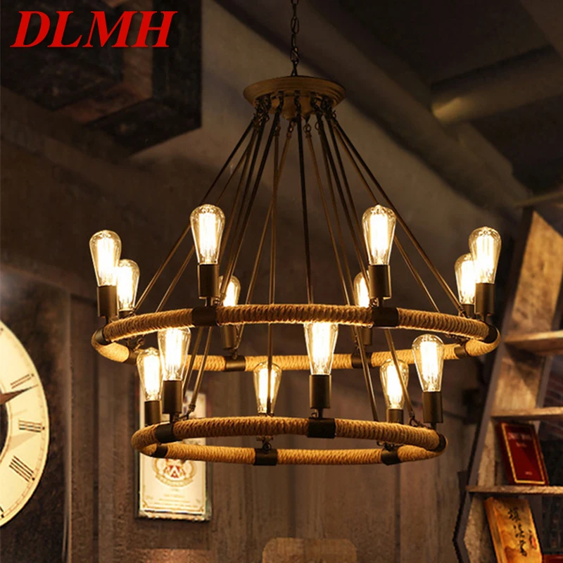 

DLMH American Style Retrohemp Rope Chandelier Nostalgic Loft Industrial Style Internet Cafe Restaurant Hot Pot Shop Pendant