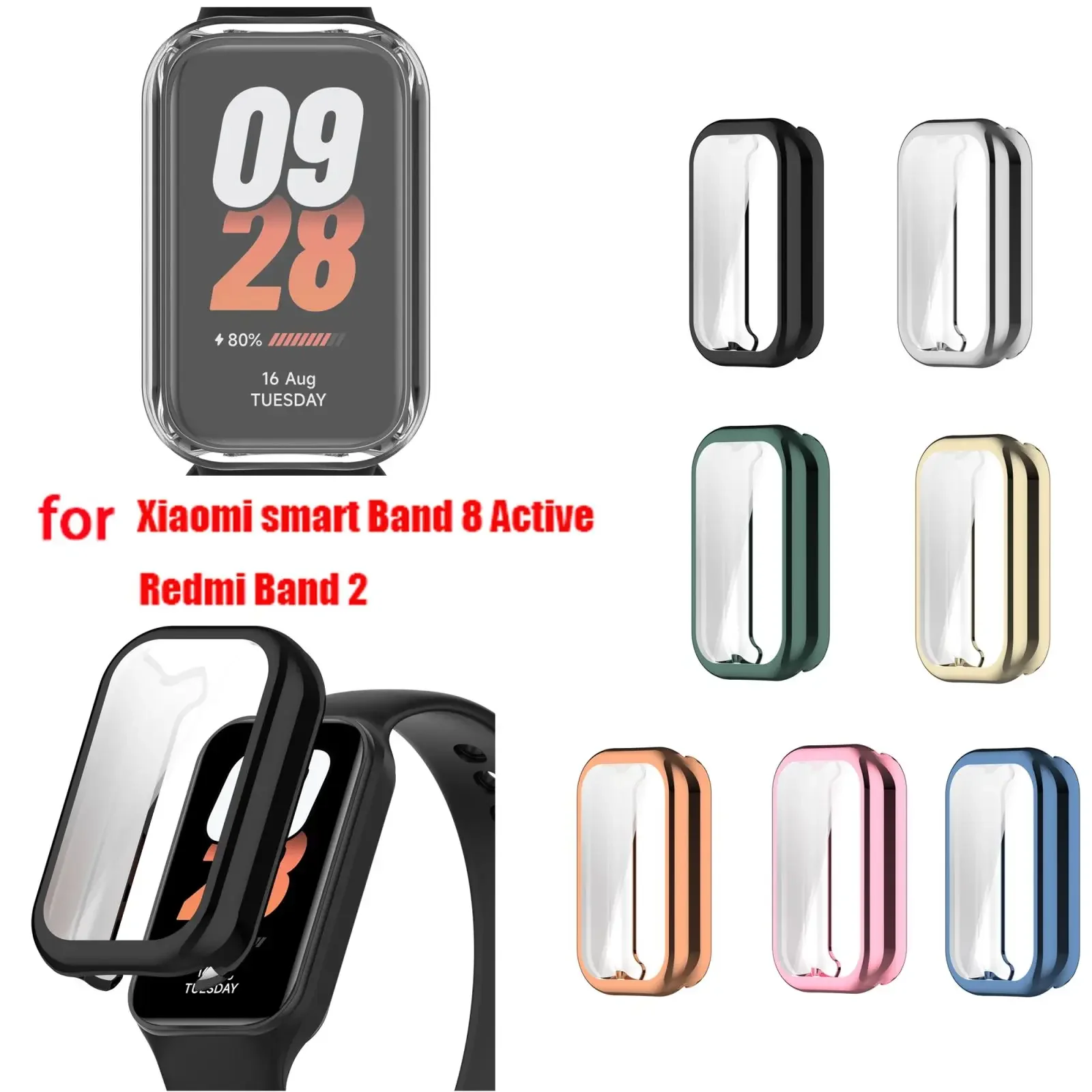 

Полный защитный чехол для Redmi Band 2/для Xiaomi Band 8 Active Smart Защитная пленка для экрана Аксессуары Покрытие мягкий ТПУ