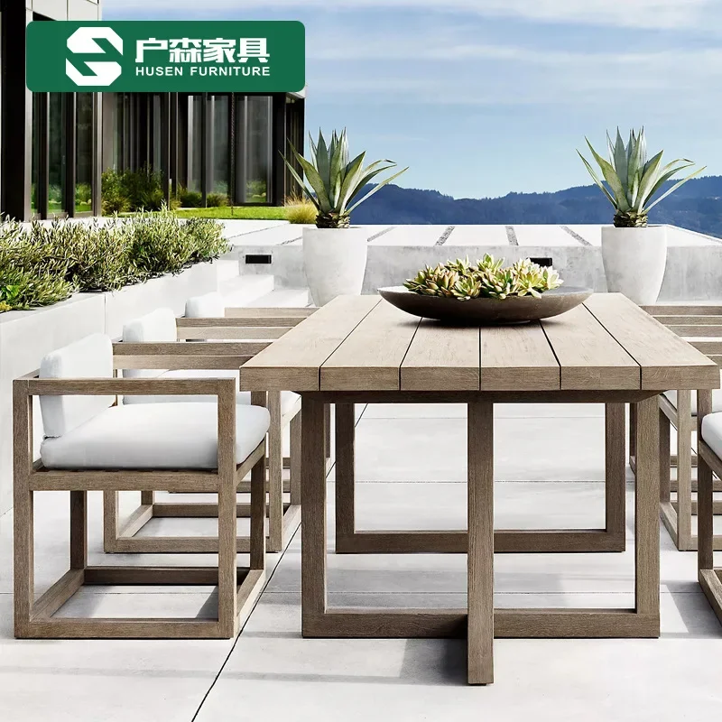 Outdoor furniture made old tables and chairs teak rattan   villa leisure solid wood  rain and sun protection dining table