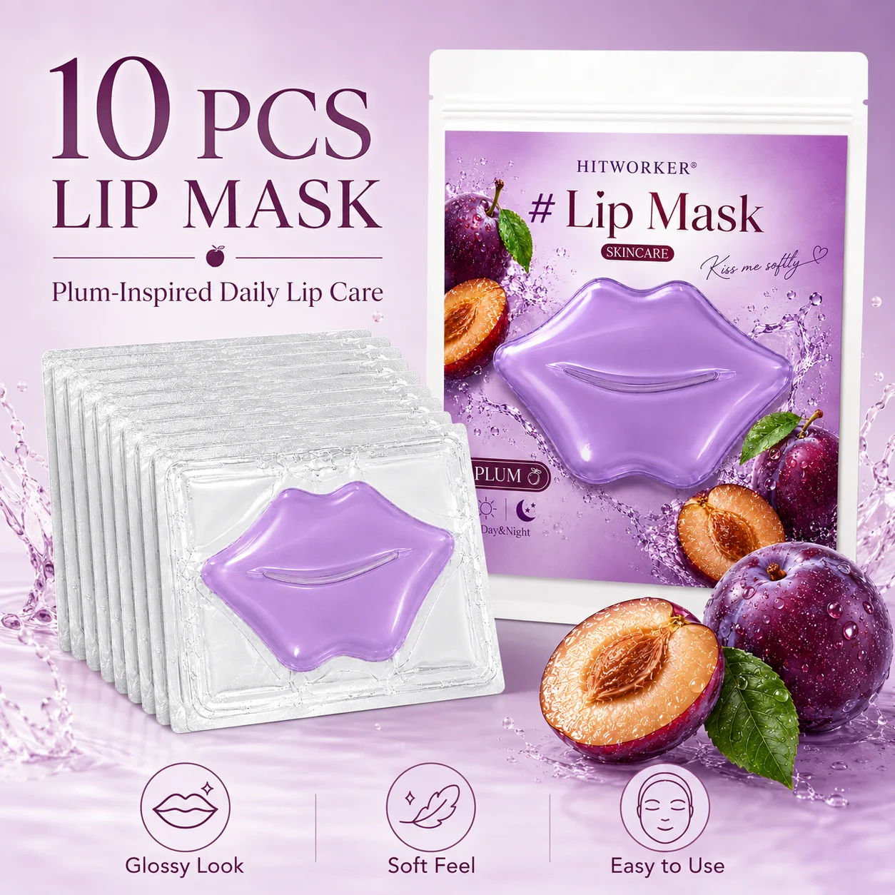 Skincare Routine - 10Pcs Grape Lip Skincare Masks, Soft-Touch