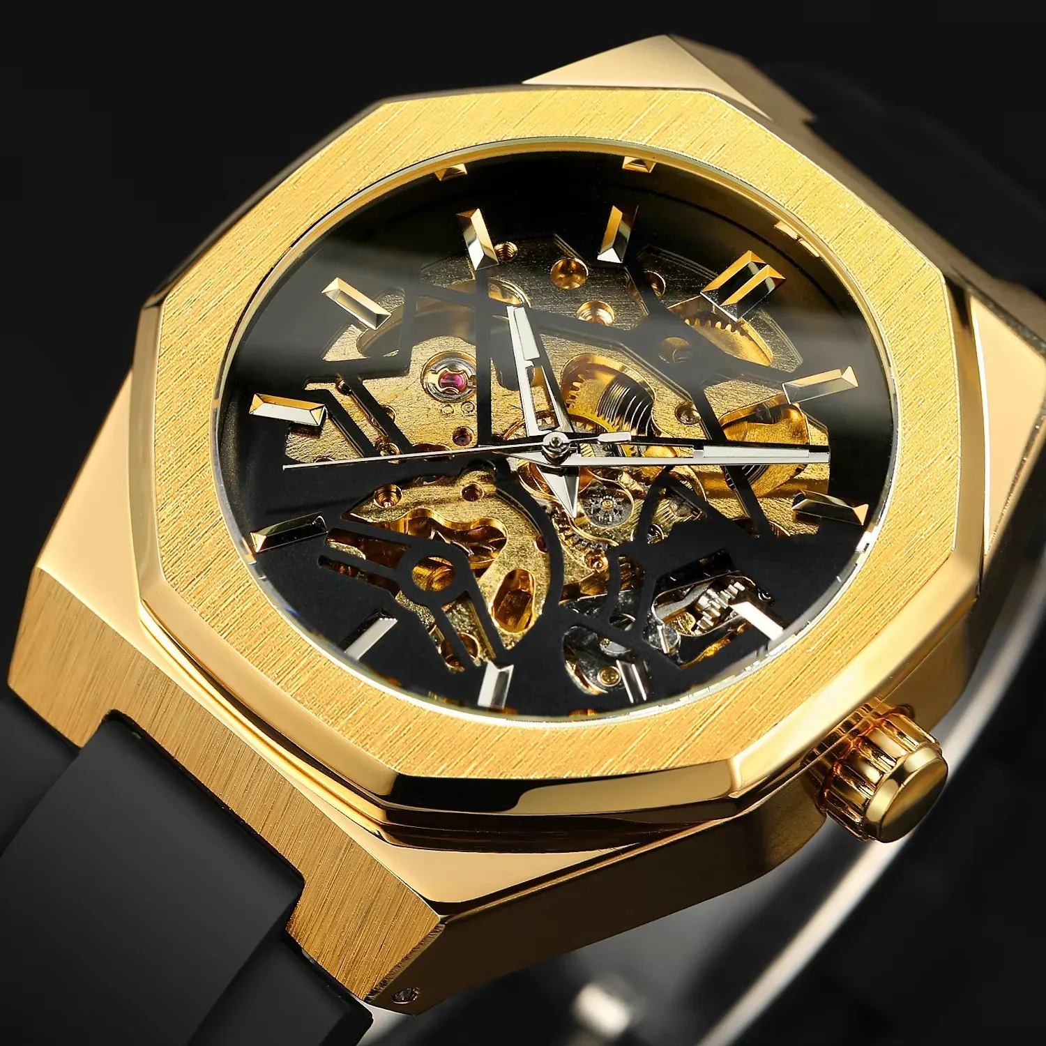 

[Hot Recommendation] Men's Fully Automatic Skeleton Mechanical Watch, Waterproof Luminous Octagonal Case Wristwatch, Silicone Strap Business and Sports Dual-Use Men's Watch, Light Luxury Trendy Niche Design High-End Watch