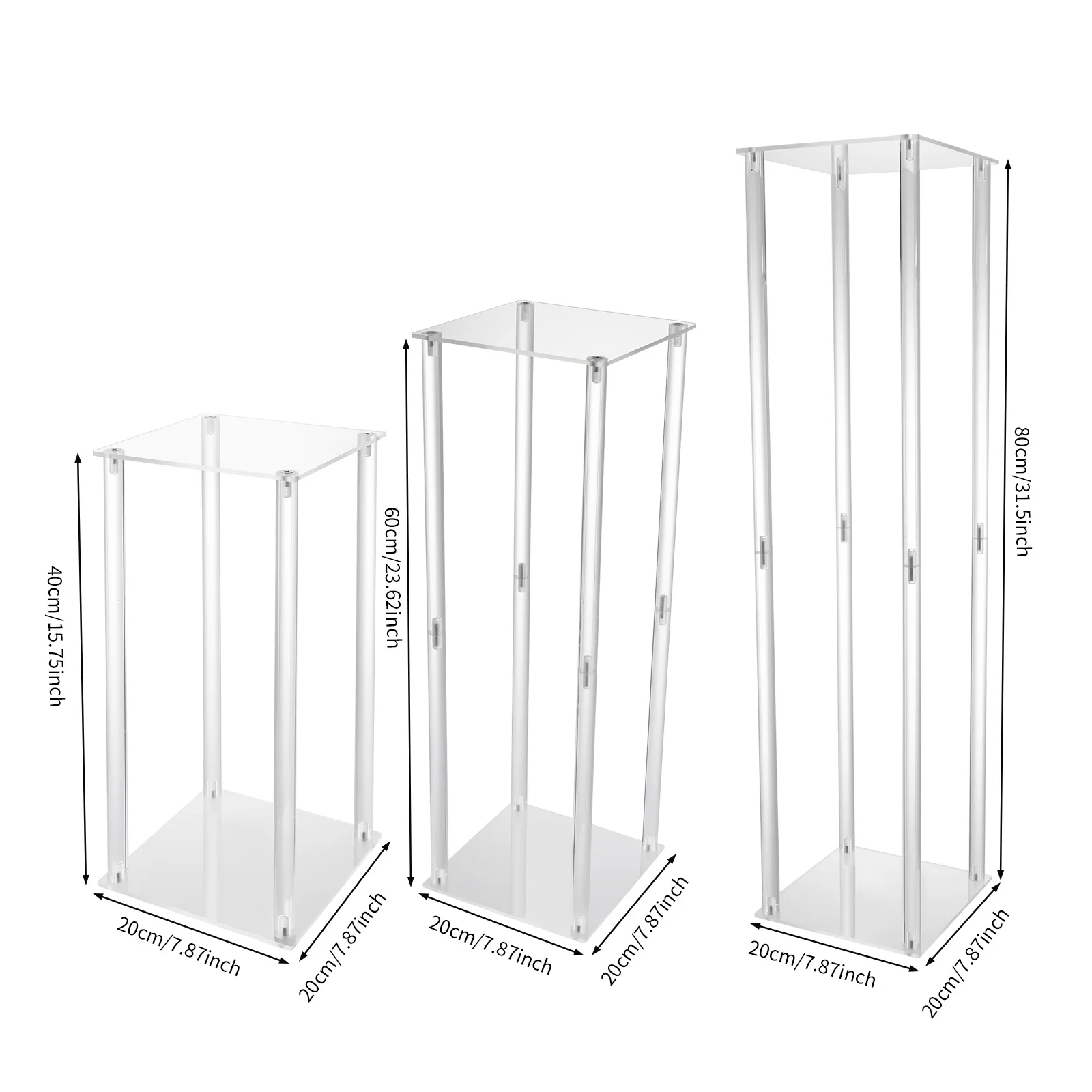 Set di 3 Colonne Vaso in Acrilico per Centrotavola Matrimonio, Espositore Floreale Facilmente Smontabile per Palloncini, Ghirlande e Torte