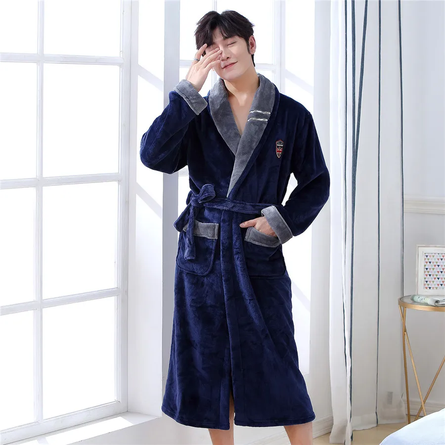 Winter Coral Fleece Sleepwear Nightwear Loose Thickened Kimono Bathrobe Gown Home Wear Loungewear Large Size 3XL Flannel Robe