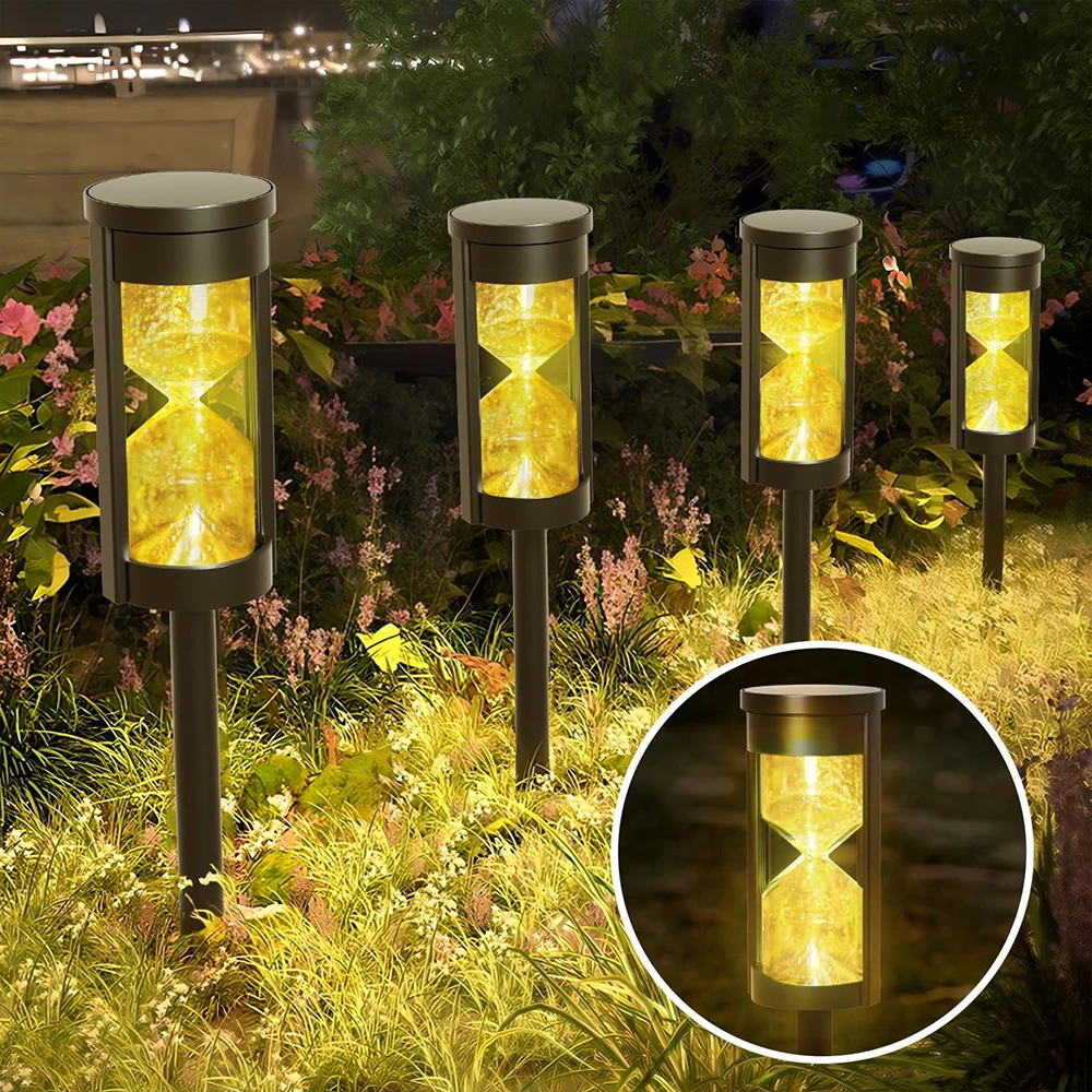 Solar Hourglass Pathway Lights Outdoor 4 Pack IP65 Waterproof Solar Garden Lights for Walkway Driveway Lawn Path Decoration