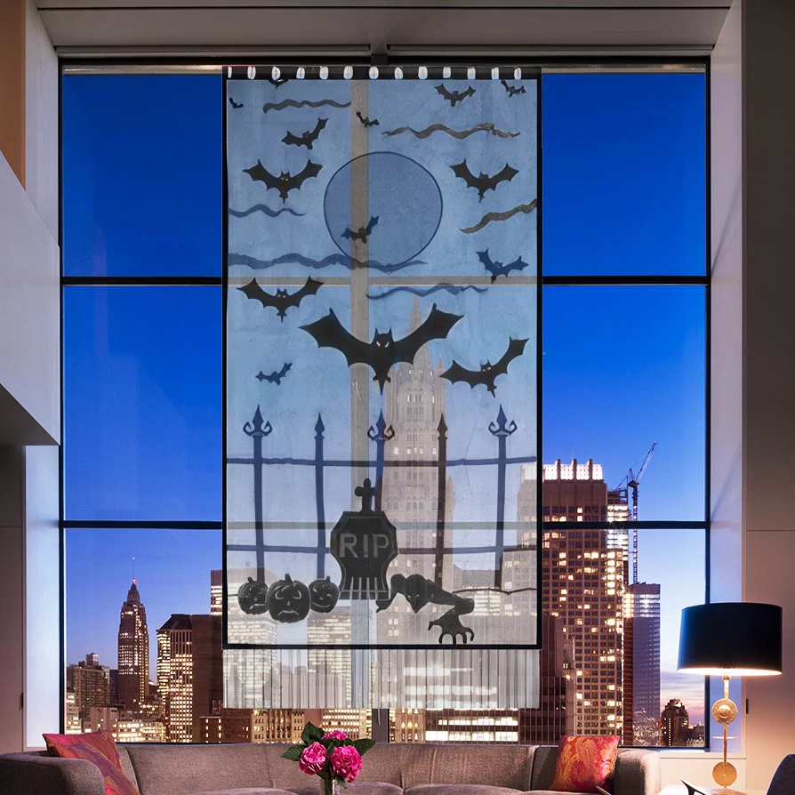 1PC Halloween Horror Bat Door Curtain round Fireplace Spider Web Pumpkin Head Decoration for Household