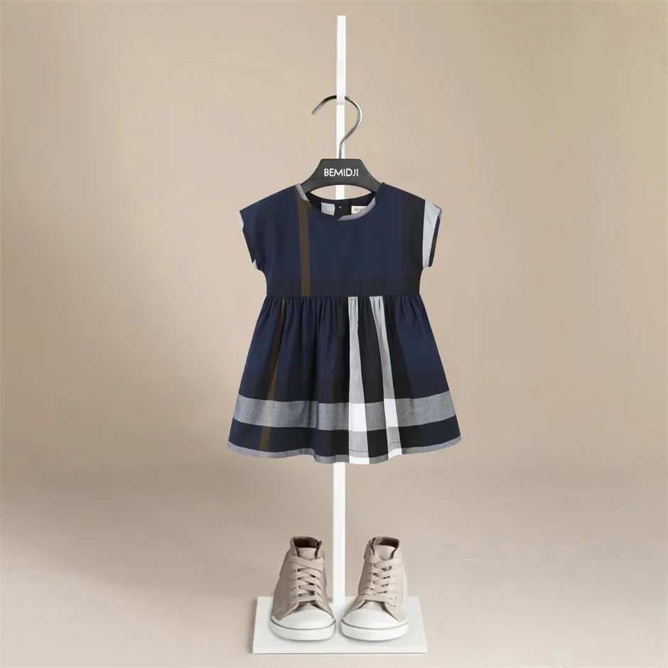 

Summer Arrival Striped Plaid Children's Wear Fashion Girl Dress Cotton Short Sleeves Princess Kids Casual Clothing 3-8 Years