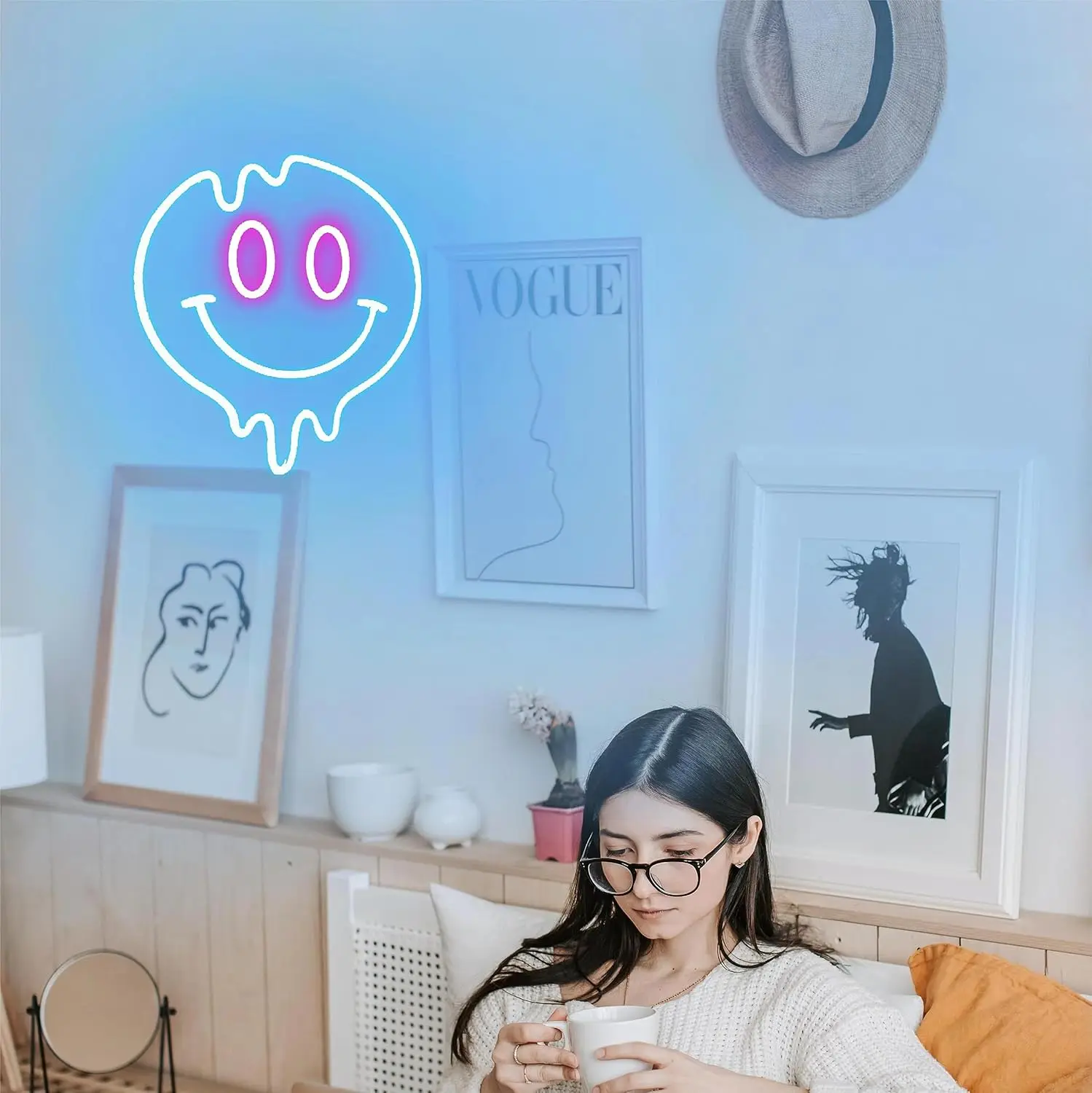 Smiley Face USB 62 LED Neon Sign, Dimmable Neon Light, Wall Decor for Room Decor, Party Birthday, Handmade Art Gift, Pub Shop