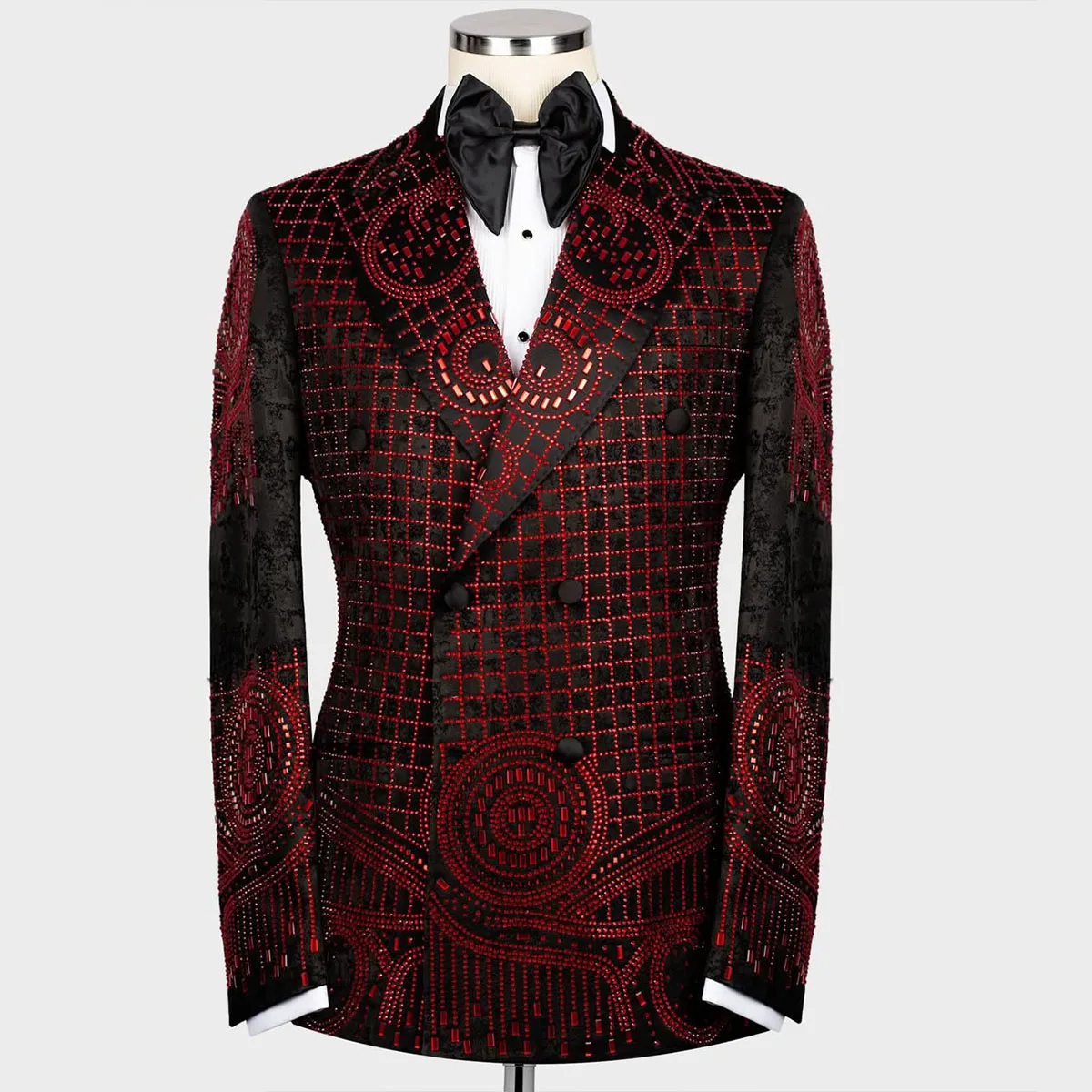 Customized Diamond Men Suits  Metal Embellished 2 Pieces Sets Beadeds Peaked Lapel Groom Tuxedos Party Prom Blazer Homme