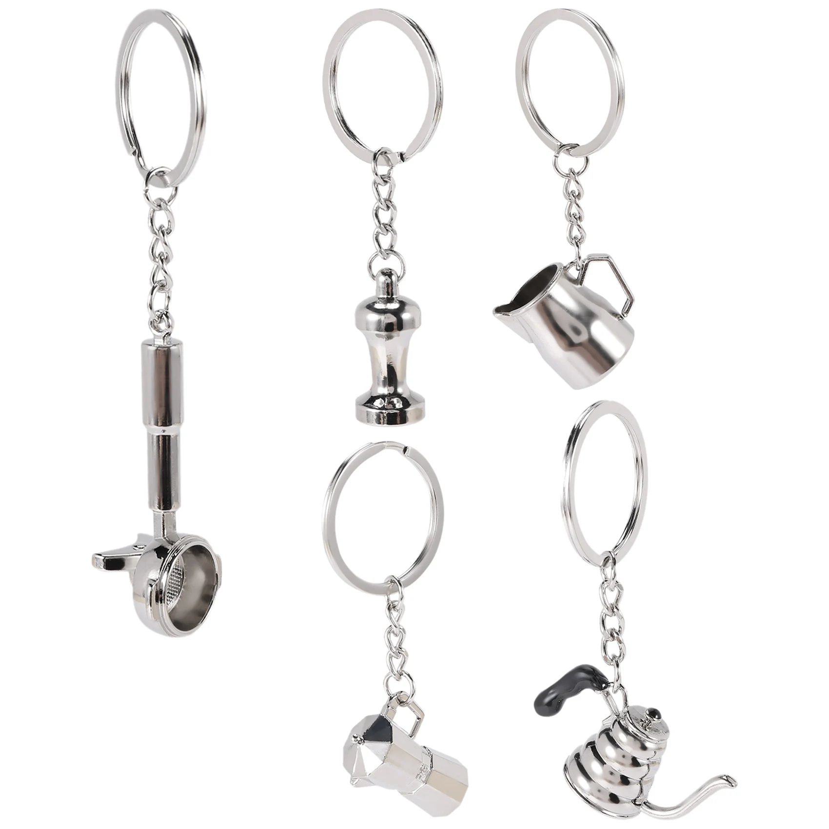 Portátil Barista Café Tamper Keychain, Espresso Portafilter, Moka Pitcher Keyring, Café Acessórios, Presente, 5pcs