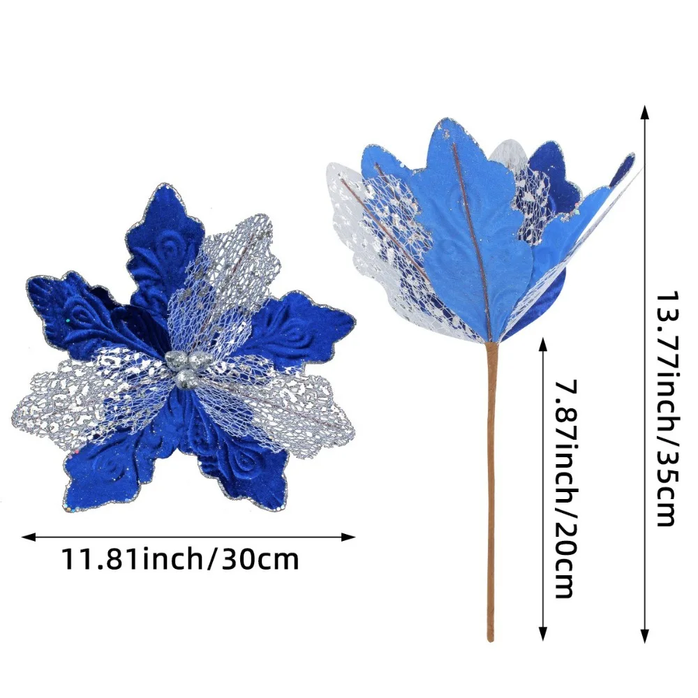 

Glitter Christmas Flowers 30cm Large Hanging Ornaments Artificial Flower Pendants DIY Mesh Sequins Xmas Tree Ornament