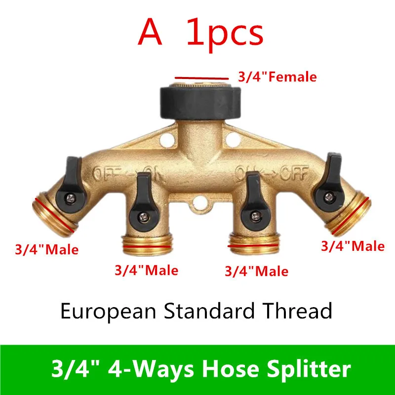 Divisor de manguera de latón de 4 vías, separador de agua con conexión tipo Y, pistola de riego automática para jardín